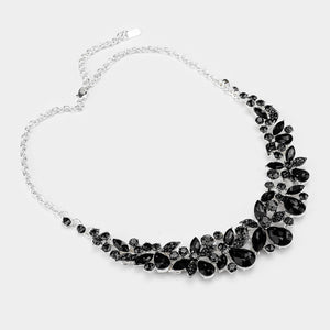 Black Crystal Floral Teardrop Pageant Necklace | Homecoming Jewelry | 486769