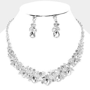 Clear Crystal Floral Teardrop Pageant Necklace | Homecoming Jewelry