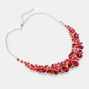 Red Crystal Floral Teardrop Pageant Necklace | Homecoming Jewelry | 486771