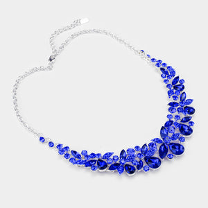Sapphire Crystal Floral Teardrop Pageant Necklace | Homecoming Jewelry | 486772