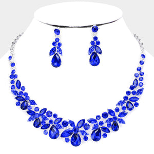 Sapphire Crystal Floral Teardrop Pageant Necklace | Homecoming Jewelry