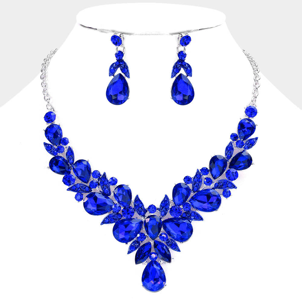 Leaf Cluster Sapphire Multi Stone Pageant Necklace  | Evening Necklace