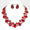 Dark Red Crystal Rhinestone Trim Teardrop Collar Evening Necklace 