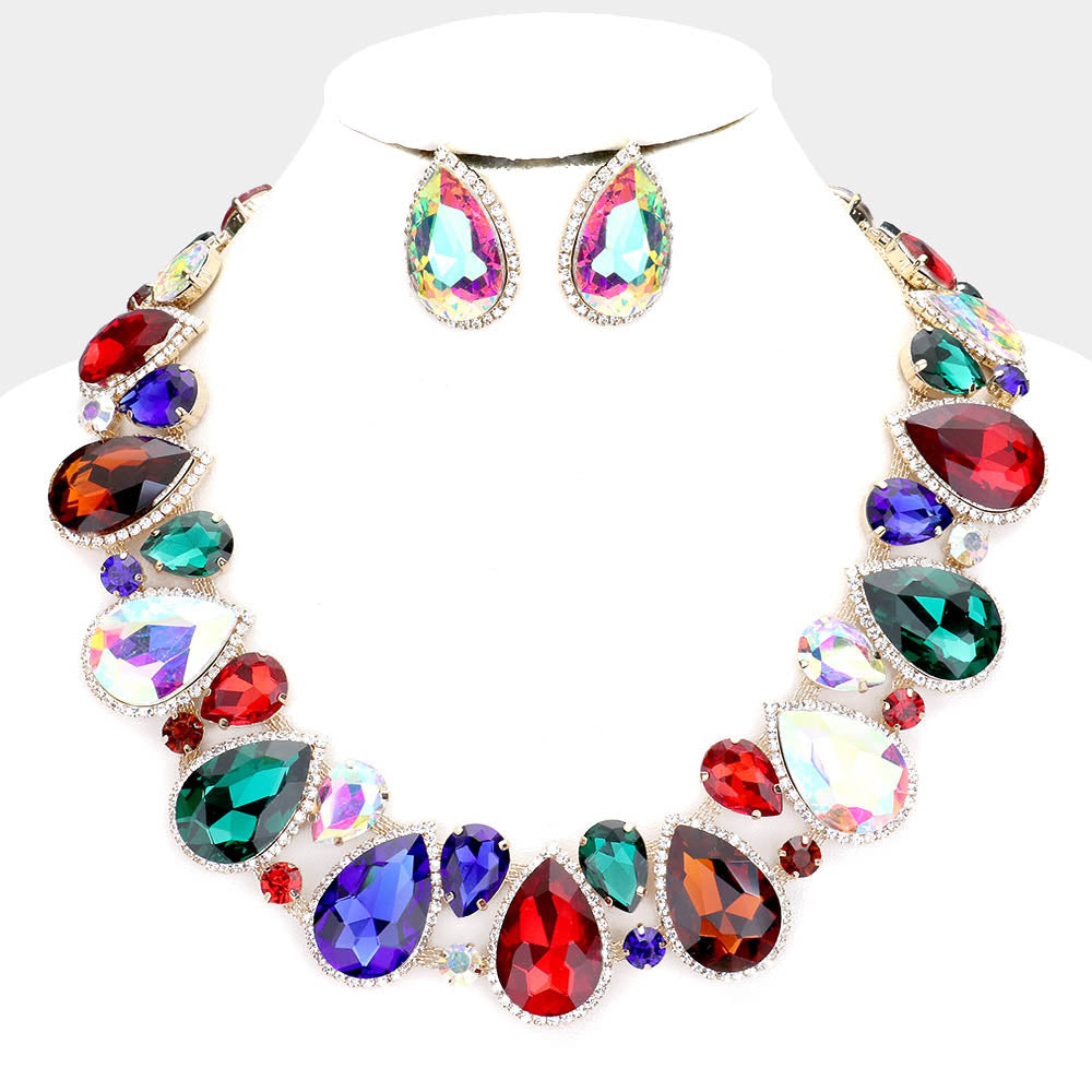 Multi Color Rhinestone Necklace and Earrings Set, Rainbow Necklace Set,  Unicorn Necklace Set, Fuchsia Multi Crystal Prom Necklace, Colorful - Etsy
