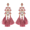 Boho Chic Pink Opal Tassel Fun Fashion Earrings