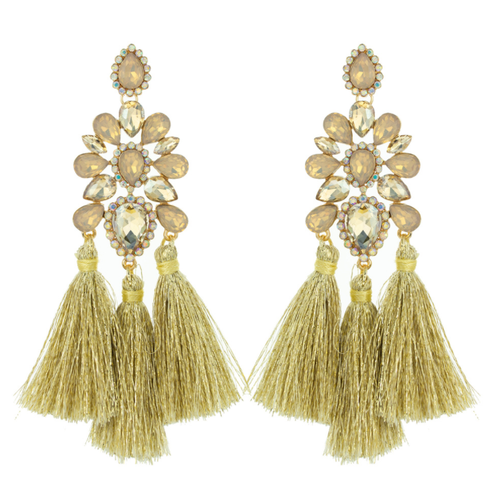 Boho Chic Gold Opal Tassel Fun Fashion Earrings | EY10886GCP