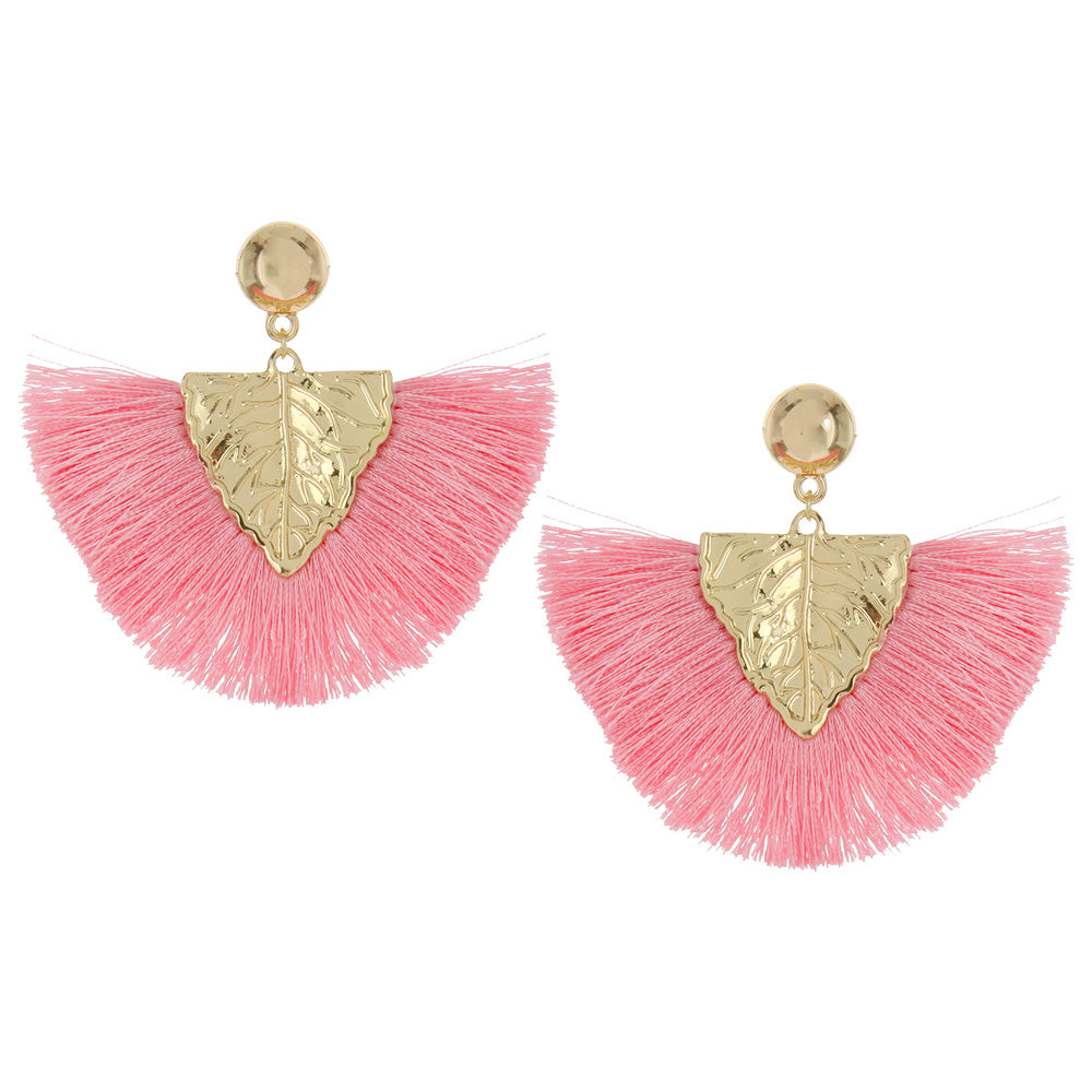 Pink Fabric Fan Fun Fashion Tassel Earrings