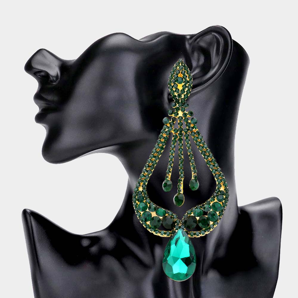 Emerald Crystal Pageant Earrings  | "Miss America"| Clip On