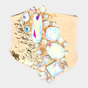 AB Multi Shaped Crystal Stone Embellished Hinged Pageant Bracelet | Evening Bracelet