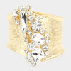 Clear Multi Shaped Crystal Stone Embellished Hinged Pageant Bracelet on Gold | Evening Bracelet