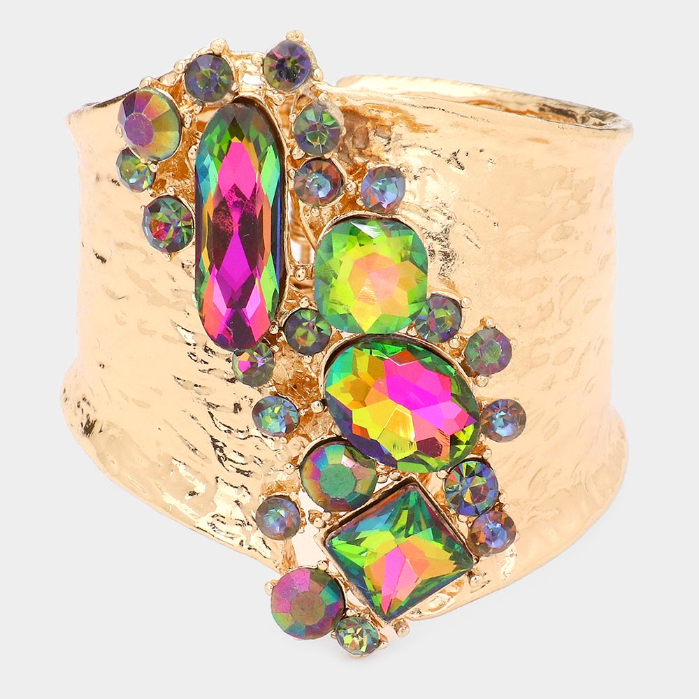 Multi-Color Multi Shaped Crystal Stone Embellished Hinged Pageant Bracelet | Evening Bracelet