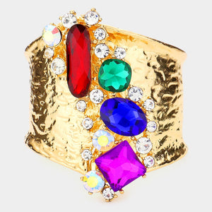 Multi-Color Multi Shaped Crystal Stone Embellished Hinged Pageant Bracelet  | Evening Bracelet