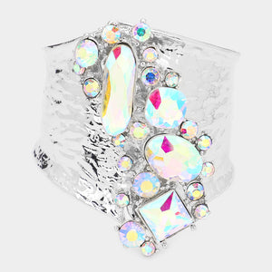 AB Multi Shaped Crystal Stone Embellished Hinged Pageant Bracelet | Evening Bracelet