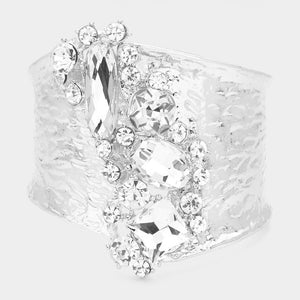 Clear Multi Shaped Crystal Stone Embellished Hinged Pageant Bracelet  | Evening Bracelet