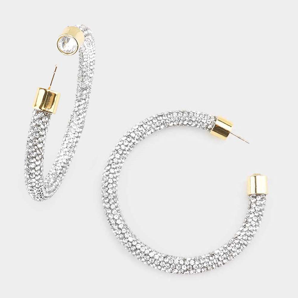 Clear Rhinestone Half Hoop Earrings