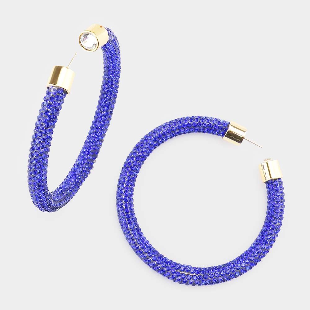 Royal Blue Rhinestone Half Hoop Earrings