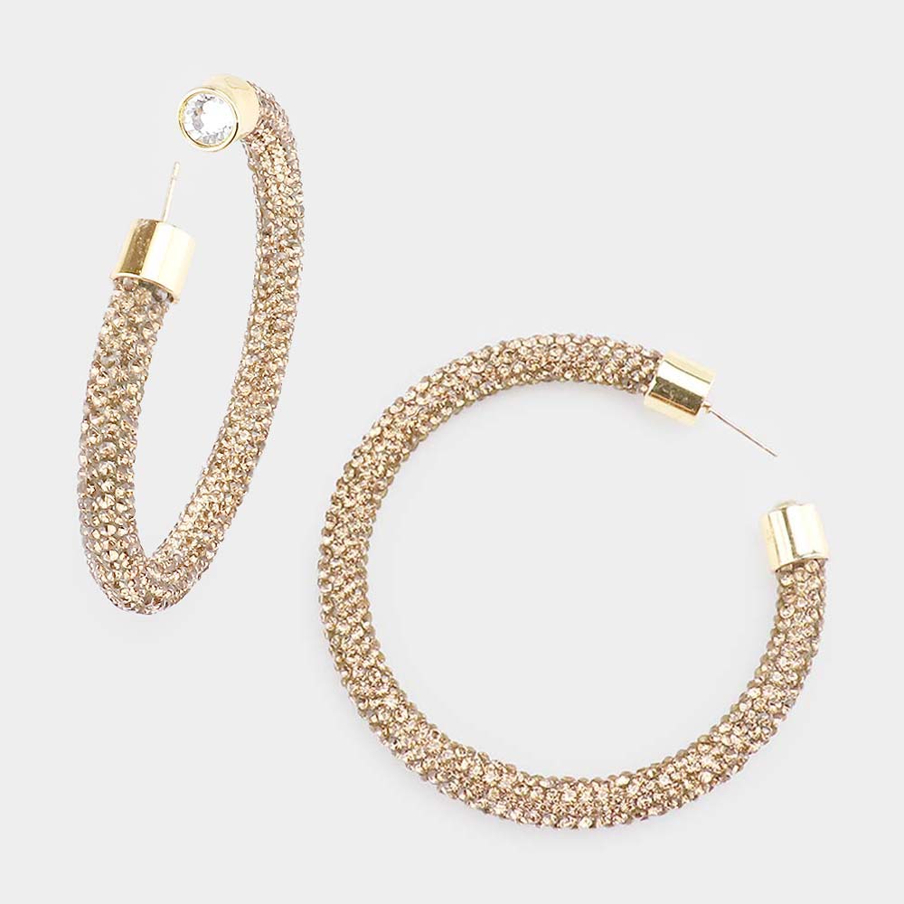 Light Topaz Rhinestone Half Hoop Earrings