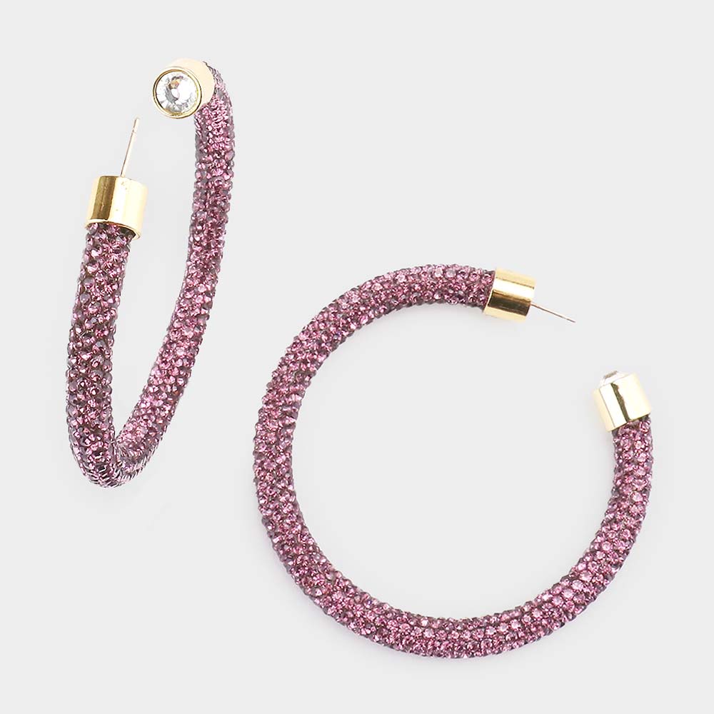 Amethyst Rhinestone Half Hoop Earrings