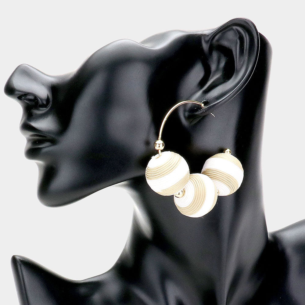 Beige Thread Ball Fun Fashion Earrings | Runway Earrings