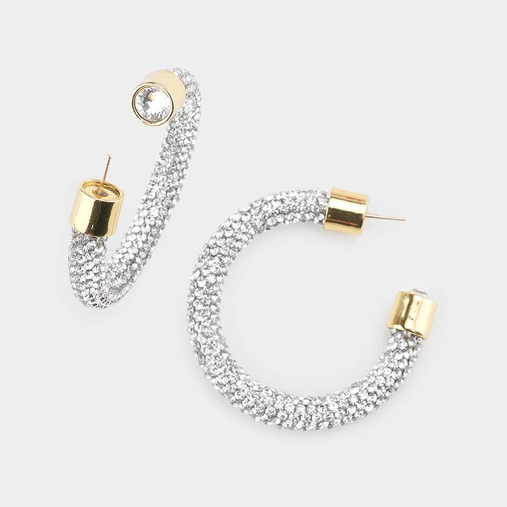 Clear Rhinestone Half Hoop Earrings