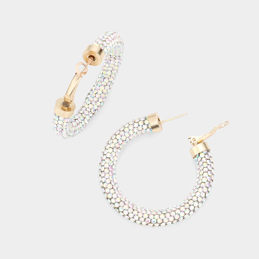 AB Rhinestone Half Hoop Earring | 1.75"