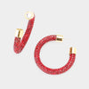 Dark Red Rhinestone Half Hoop Earring 