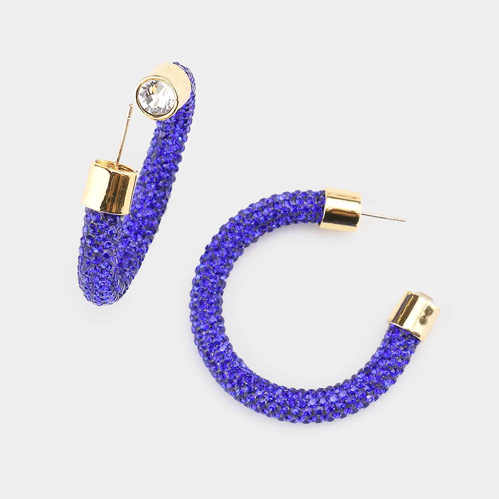 Royal Blue Rhinestone Half Hoop Earring