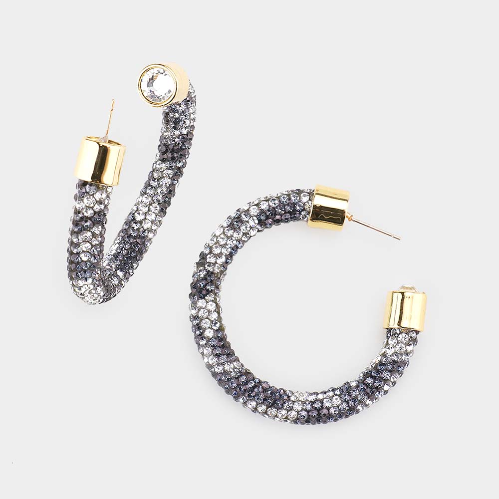 Black-Gray Rhinestone Half Hoop Earring