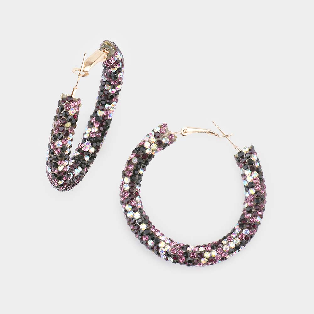 Amethyst -Multi Rhinestone Half Hoop Earring