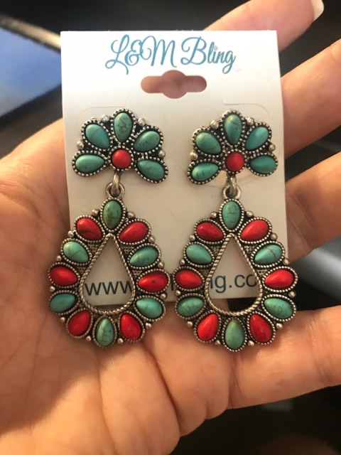 Small Red and Turquoise Drop Earrings