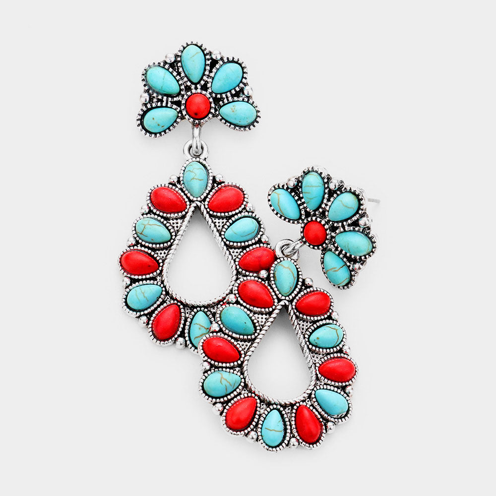 Small Red and Turquoise Drop Earrings