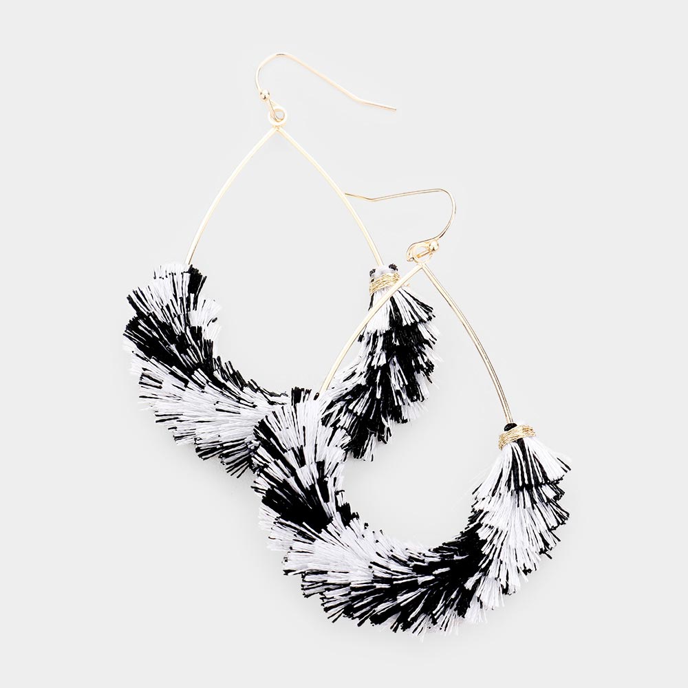 Fun Fashion Black & White Drop Tassel Earrings