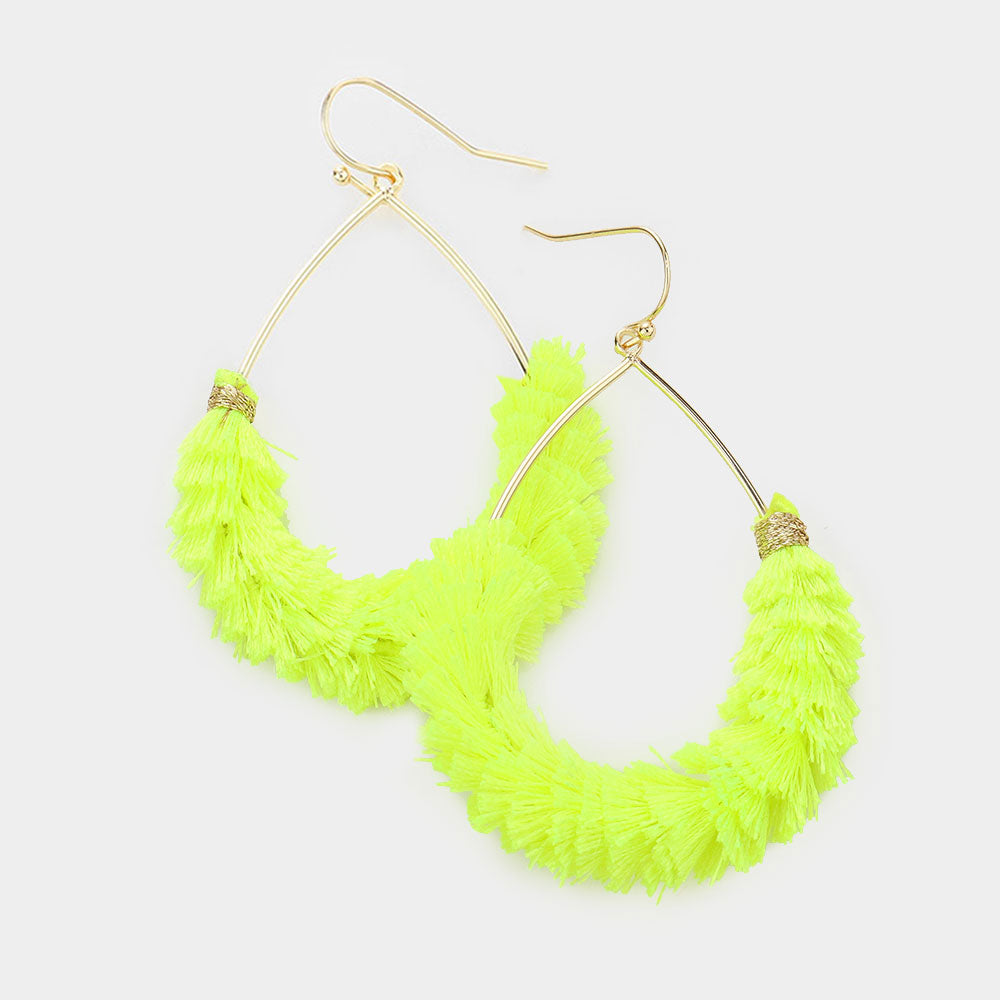 Fun Fashion Neon Yellow Drop Tassel Earrings
