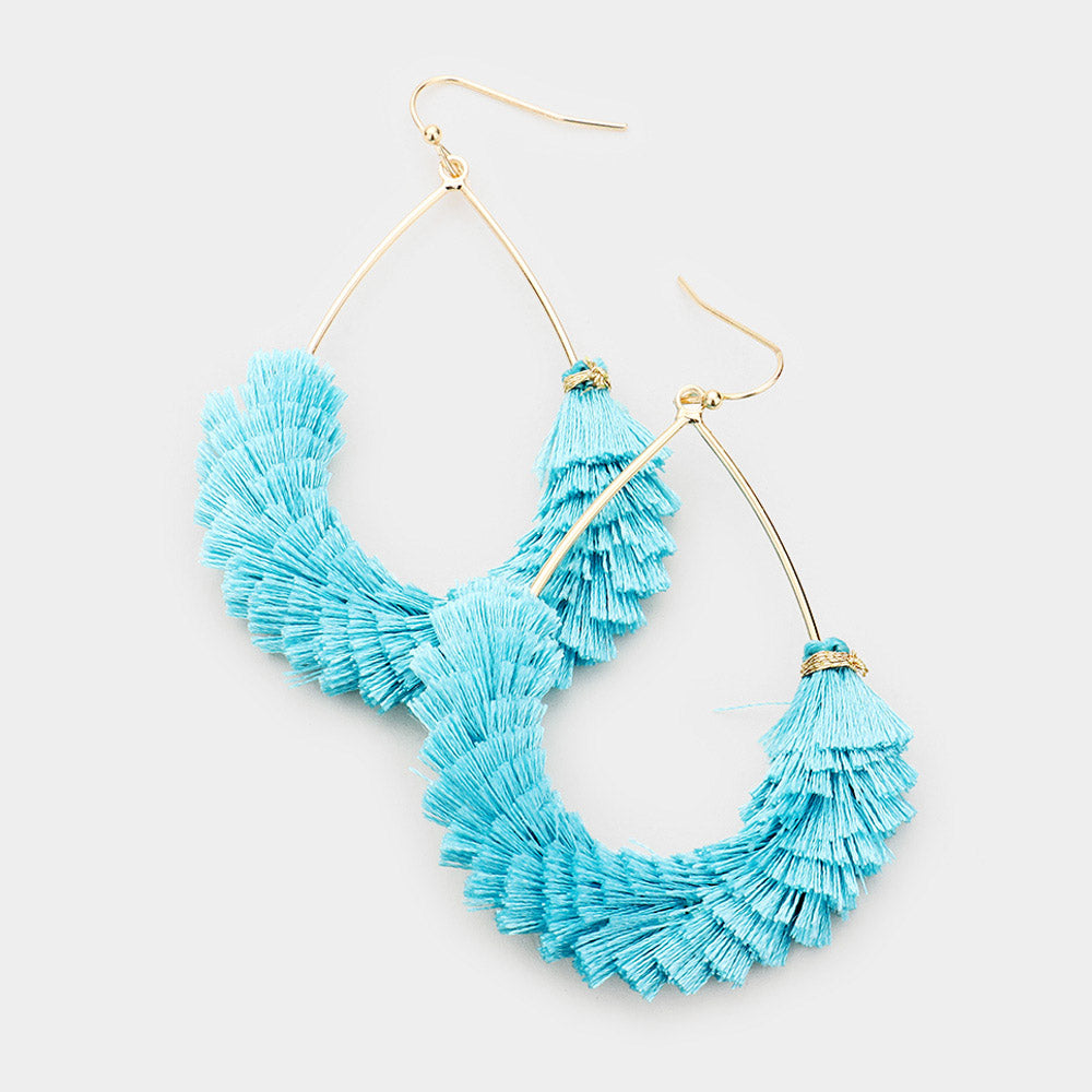 Fun Fashion Teal Drop Tassel Earrings