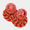 Oval Red Stone Accented Swirl Cord Fun Fashion Earrings