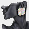 AB Crystal Stoned Embellished Square Pageant Earrings on Gold | Prom Earrings