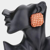Peach Crystal Stoned Embellished Square Pageant Earrings | Prom Earrings