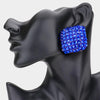 Sapphire Crystal Stoned Embellished Square Pageant Earrings | Prom Earrings