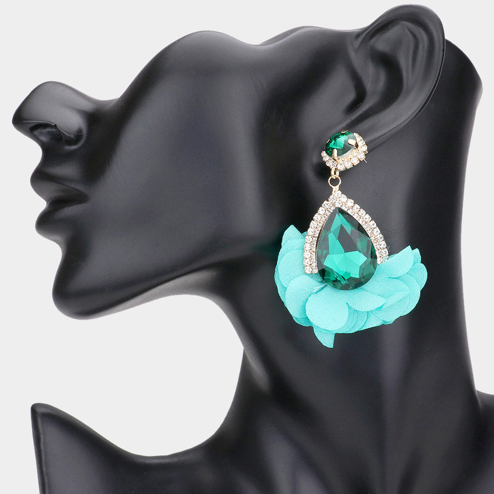 Emerald Teardrop Fabric Petal Fun Fashion Dangle Earrings
