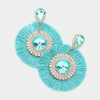 Over Sized Mint Round Stone Tassel Fringe Pageant Earrings | Fun Fashion Earrings 