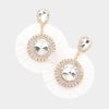 Over Sized White Round Stone Tassel Fringe Pageant Earrings | Fun Fashion Earrings