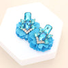 Elegant Multi Blue Stone Embellished Fabric Cluster Pageant Earring | Runway Earrings