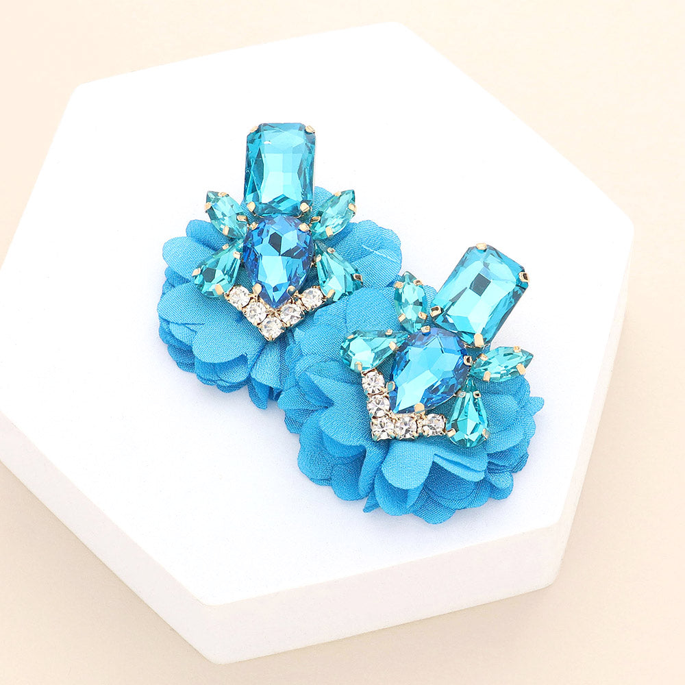 Jeweriche Imitation Firozi Blue Color Fancy Round Design Gola Stone Earrings