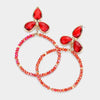 Red Crystal Teardrop Beaded Open Circle Fun Fashion Earrings