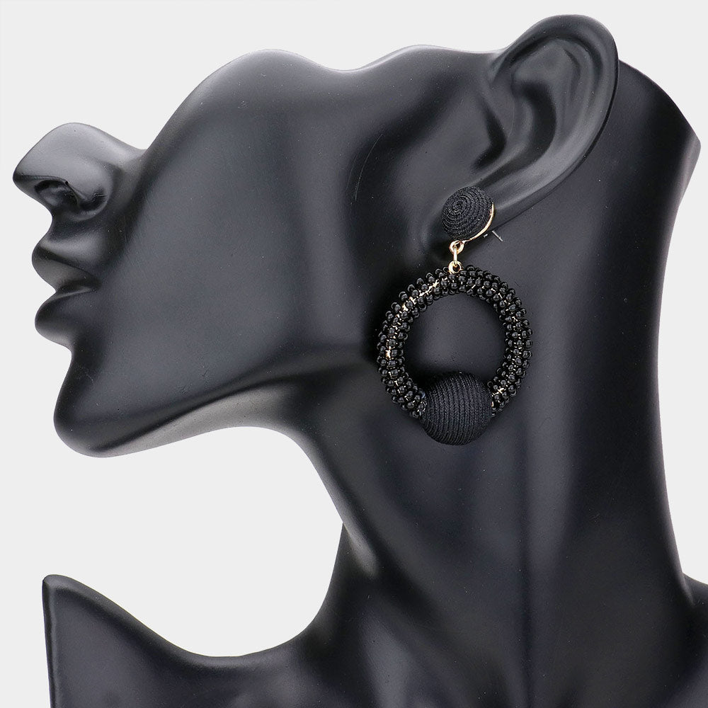 Young Girls Black Thread Wrapped Seed Beaded Fun Fashion Earrings | Runway Jewelry