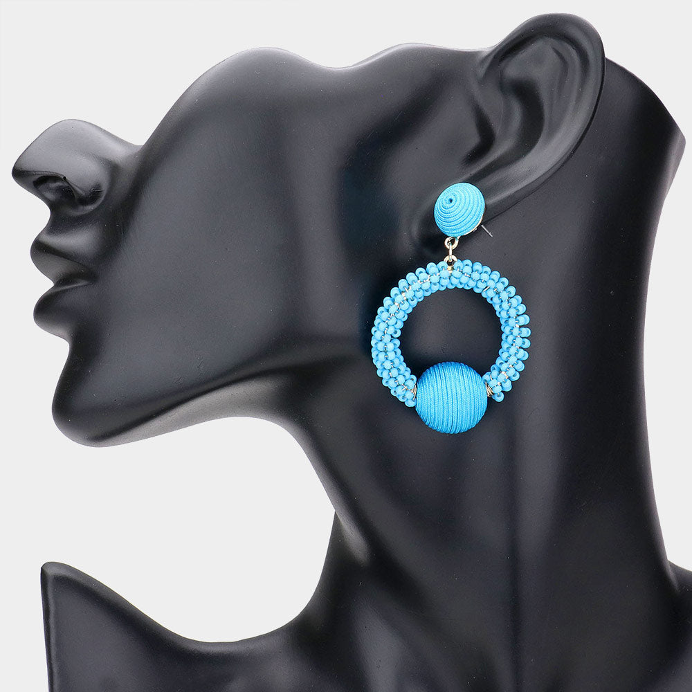 Young Girls Turquoise Thread Wrapped Seed Beaded Fun Fashion Earrings | Runway Jewelry