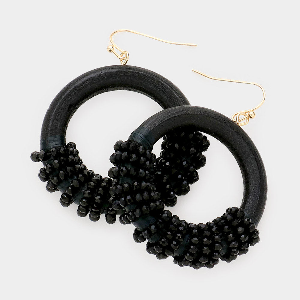 Black Bead Wrapped Circle Fun Fashion Earrings | Runway Earrings