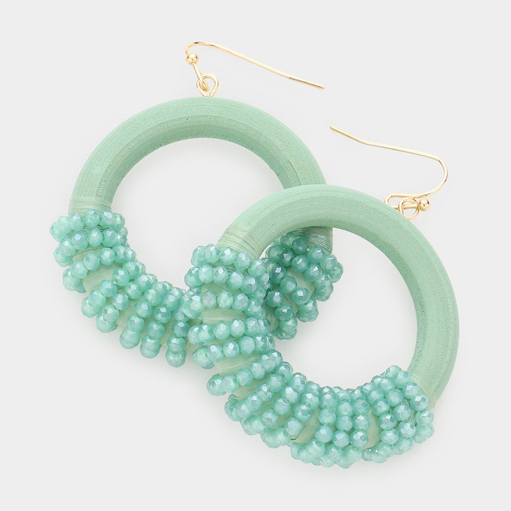 Mint Bead Wrapped Circle Fun Fashion Earrings | Runway Earrings