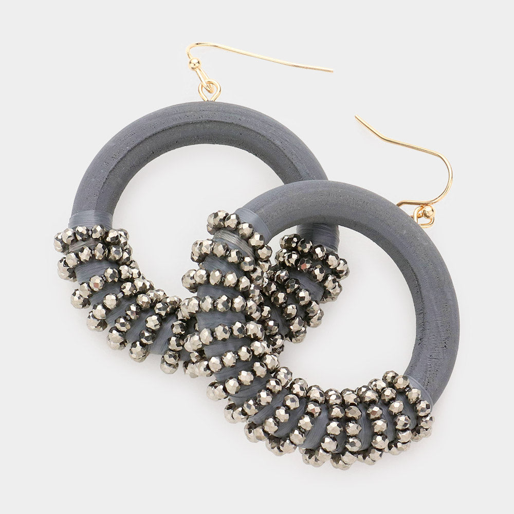 Gray Bead Wrapped Circle Fun Fashion Earrings | Runway Earring