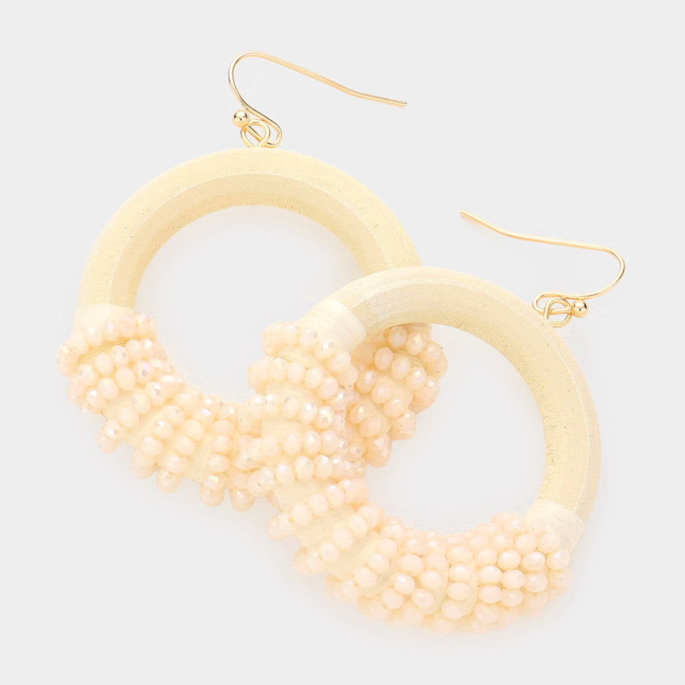 Ivory Bead Wrapped Circle Fun Fashion Earrings | Runway Earrings